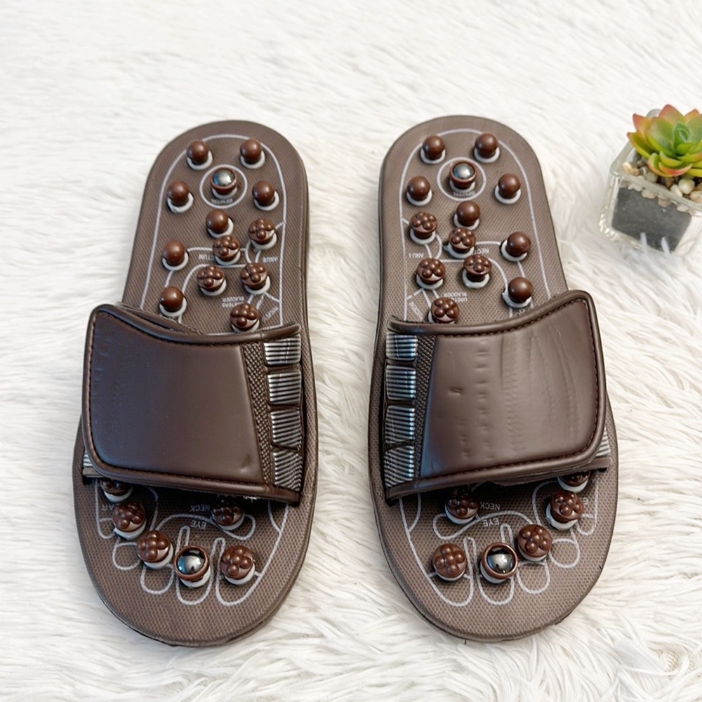 Acupuncture Brown massage slides sandals unisex men women medium